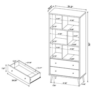 English Elm Minerva Staggered Shelf Bookcase with Drawers in Distressed Pine Scandinavian Style B062P447806