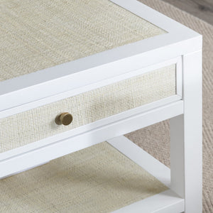 Crestview Collection Coastal Cocktail Table With Storage | Durable Mindi Wood & Woven Raffia | Chic Living Room Accent White Solid Wood Cvfdr1150