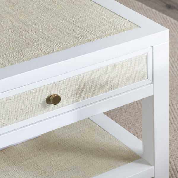 Crestview Collection Coastal Cocktail Table With Storage | Durable Mindi Wood & Woven Raffia | Chic Living Room Accent White Solid Wood Cvfdr1150
