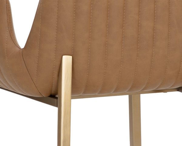 Sunpan Lucano Counter Stool - Elegant Milliken Cognac Faux Leather With Gold Stainless Steel Legs Brown Faux Leather 111122