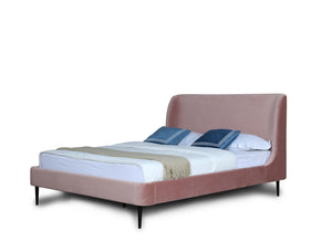 English Elm Queen Velvet Upholstered Bed Arched Headboard Mid Century Modern Bedroom Frame Pink+Black B365S00149