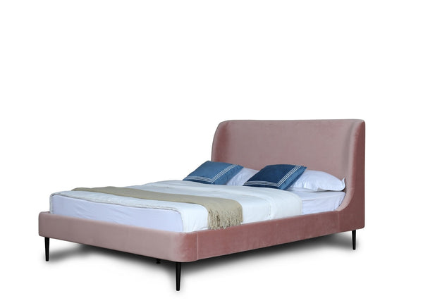 English Elm Queen Velvet Upholstered Bed Arched Headboard Mid Century Modern Bedroom Frame Pink+Black B365S00149
