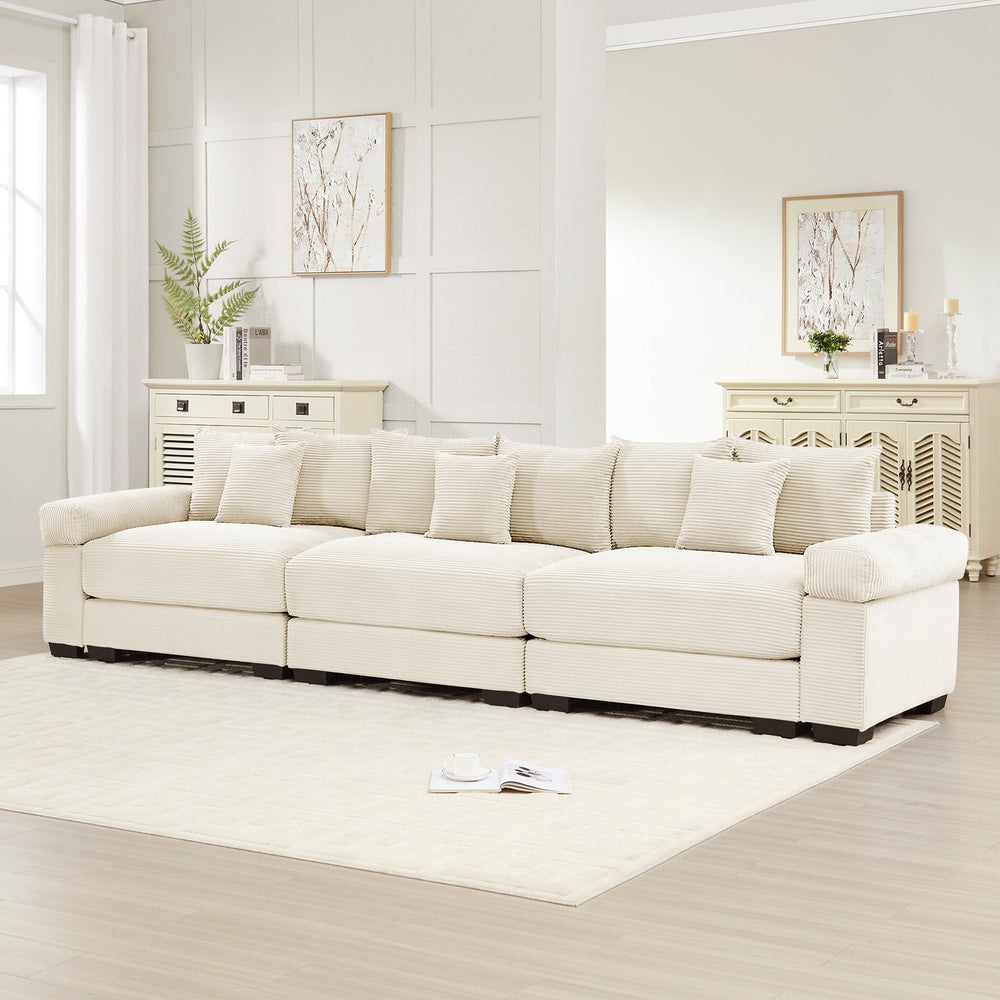 English Elm 130" Oversized Cloud Modular Sectional Couch Cream — Premium Corduroy, Deep Seating, Ergonomic Backrest, Modular Flexibility, Durable Wood Frame W714S01287
