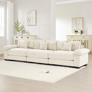 English Elm 130" Oversized Cloud Modular Sectional Couch Cream — Premium Corduroy, Deep Seating, Ergonomic Backrest, Modular Flexibility, Durable Wood Frame W714S01287
