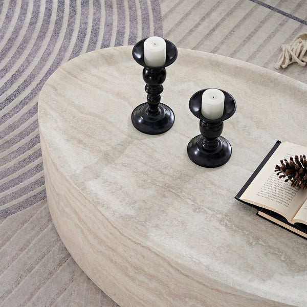 English Elm Modern Oval Travertine Coffee Table Low Profile Fiberglass Living Room Accent W2085P391862