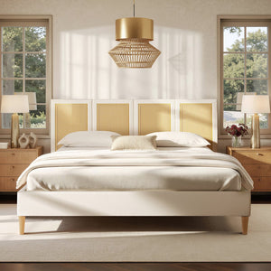 English Elm Jennifer Taylor Home - Toscana King Platform Bed - Elegant Upholstered Cane Back Design In Antique White For Versatile Style B2719P385737