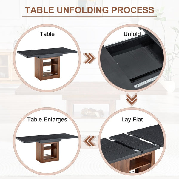 English Elm An Extendable Mdf Dining Table with Open Shelf Storage Seats up to Eight Black,Walnut W1151S04668