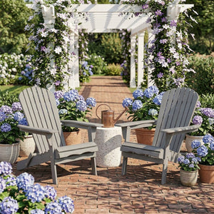 English Elm Outdoor Solid Hemlock Adirondack Chair Set Two Foldable Slatted Patio Seating W2640P470154