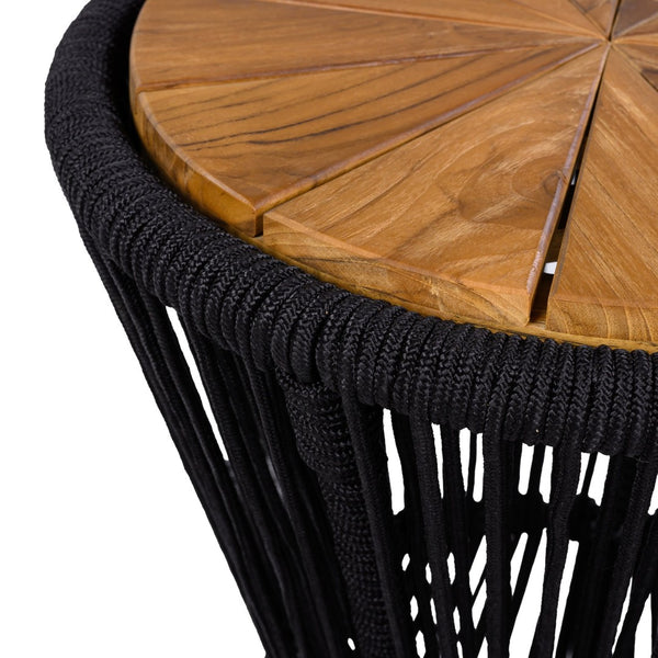 English Elm Scott Living Nara Outdoor Acacia Wood Side Tables with Woven Rope Iron Frame Set Black,Teak N770PS2354692B