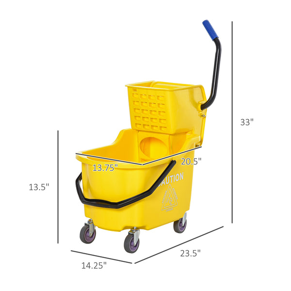 English Elm HOMCOM Professional 21Qt Mop Bucket with Down-Press Wringer, Dual-Chamber Water Separation, Casters Yellow W2225P217087