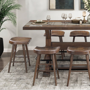 English Elm Brown Acacia Wood Counter Height Dining Set Seats Eight with Industrial Metal Footrest B011S02273