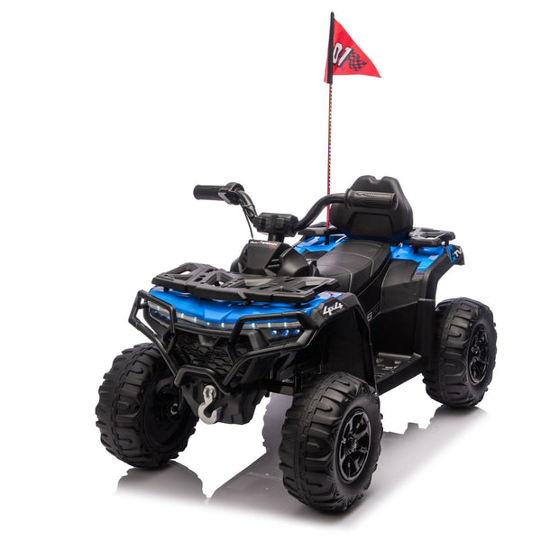 English Elm 24v Kids Electric Ride-on Atv with Dual Motors Bluetooth Led Lights and Flag Poles Blue W1578P305894