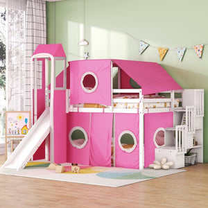 English Elm Full Size Castle Loft Bed with Tent Canopy and Tower for Kids Playroom LT000569AAH-1