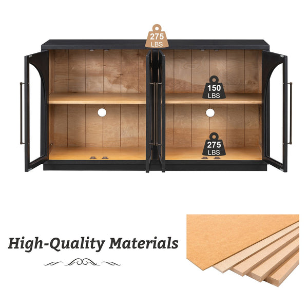English Elm TREXM Arched Glass Door Sideboard Buffet Cabinet with Adjustable Shelves, Cable Management, 64" Black XW000021AAB