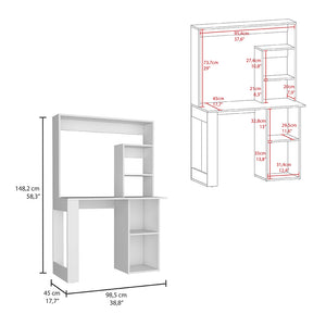 English Elm Maine White Desk With Hutch and Shelves — Compact Engineered Wood Workspace 38.8"W x 17.7"D Storage B070P188815