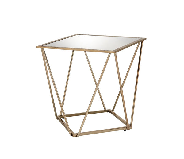 English Elm Fogya Square Mirrored End Table with Champagne Gold Metal Base for Glam Interiors B2726P457135