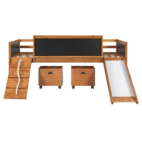 English Elm Twin Kids Loft Bed Solid Pine Frame with Slide Chalkboard and Climbing Rope Play Zone Natural N708P340493D