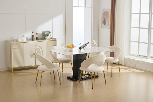 English Elm 061-Set Of 1 Elegant White Velvet Dining Chair With Curved Backrest & Luxe Gold Metal Legs For Style W527P255475