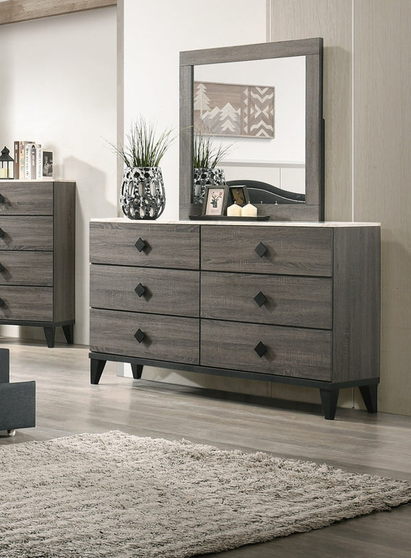 English Elm Modern Chest of Drawers with Faux Marble Top and Black Square Hardware - 4-Drawer Storage Accent Piece Gray,Grey 19 L x 34 W x 65 H B011P395427