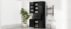 English Elm [video] Floor to Ceiling Matte Storage Cabinet with Drawers Shelves and Adjustable Interior Black N759P407762B