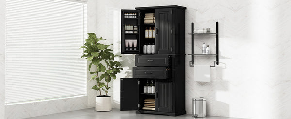 English Elm [video] Floor to Ceiling Matte Storage Cabinet with Drawers Shelves and Adjustable Interior Black N759P407762B