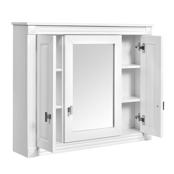 English Elm Bathroom Wall Cabinet with Mirror and 5 Shelves — Wall-Mounted Medicine Cabinet, Modern Storage Solution White N710P252503K