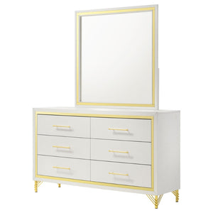 English Elm James White Glam Dresser with Mirror Gold Hardware Six Drawers Bedroom Vanity Set B062S01749