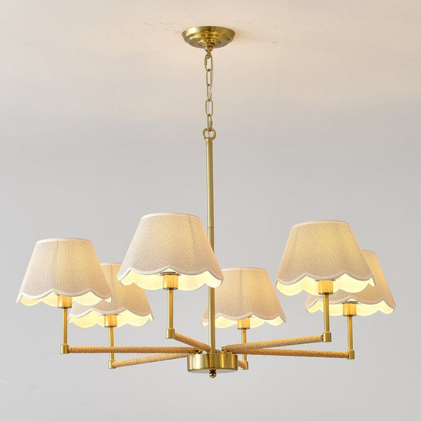 English Elm 8-light Gold Rope Wrapped Fabric Shade Chandelier for Dining and Living Rooms W5008P391565