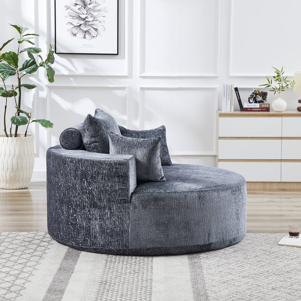 English Elm 55''L Chenille sponge single sofa sleeper chair — no assembly, ultra-soft chenille, plush backrest pillow comfort for living room relaxation Grey W834P221026