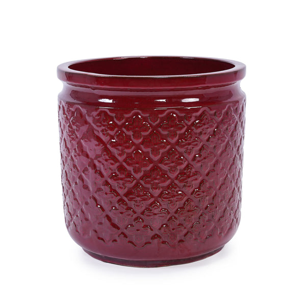 English Elm 3 Pieces Ceramic Flowerpot Set - Modern Bean Paste Red Planters For Stylish Indoor & Outdoor Spaces W3273P321477