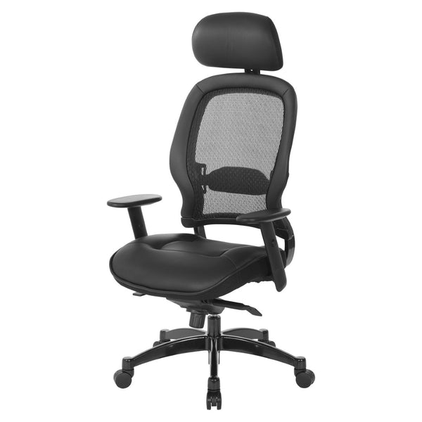 OSP Home Furnishings Pro Ergonomic Mesh Back Office Chair with Lumbar Support Padded Leather Seat Gas Lift 27008