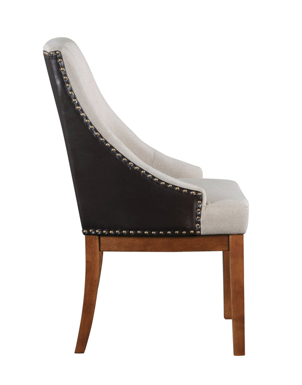 English Elm Gilsea Two-Tone Brown Upholstered Side Chairs Set of 2 with Nailhead Trim, Faux Leather & Wood Finish B2726P320910