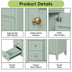 English Elm 30-Inch Contemporary Bathroom Vanity with Sink, MDF & Rubberwood, Glossy Finish, 3 Drawers + Cabinet Green N725P350819F