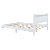 English Elm Full Size Wood Platform Bed Frame, Retro Style Bed With Rectangular Headboard,No Need Box Spring,White