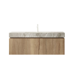 English Elm MURI Wall-Mounted 48" Bathroom Vanity with Durable Sintered Stone Top, Ceramic Basin, Soft-Close Light Gray,White Oak W2615S00229