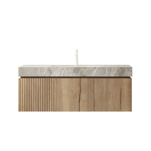 English Elm MURI Wall-Mounted 48" Bathroom Vanity with Durable Sintered Stone Top, Ceramic Basin, Soft-Close Light Gray,White Oak W2615S00229