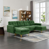 English Elm 110" L-Shape Convertible Sectional Sofa Couch With Movable Ottoman For Living Room, Apartment, Office, Green