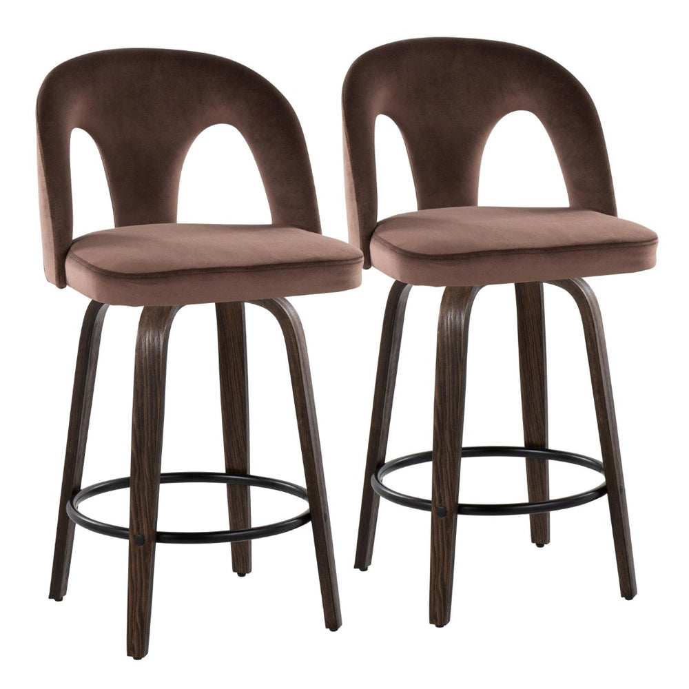 English Elm Fixed-height Swivel Counterstools Velvet Seat Bentwood Legs Kitchen Island Set B202S01793
