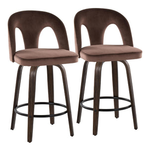 English Elm Fixed-height Swivel Counterstools Velvet Seat Bentwood Legs Kitchen Island Set B202S01793