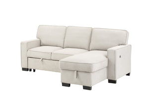 English Elm Ella Reversible Sleeper Sectional Neutral Fabric with Storage Chaise and Usb Charging Beige B2749S00013
