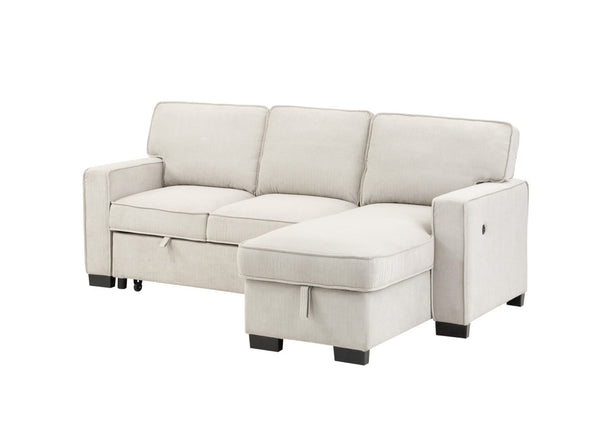 English Elm Ella Reversible Sleeper Sectional Neutral Fabric with Storage Chaise and Usb Charging Beige B2749S00013