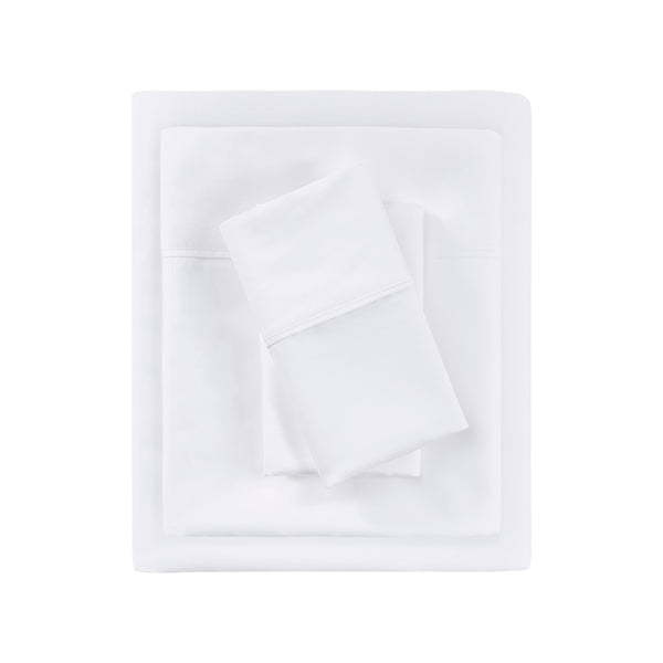 JLA Home Beautyrest - HeiQ Smart Temperature Cotton Blend Sheet Set — Moisture-Wicking, Breathable 4-Piece with Peached Ultra-Soft Finish and OEKO-TEX Safety White BR20-1879