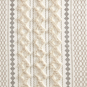 JLA Home INK+IVY - Cotton Geometric Printed Curtain Panel with Tufted Chenille Stripe Trim and Lined Privacy Drapes Ivory II40-1292