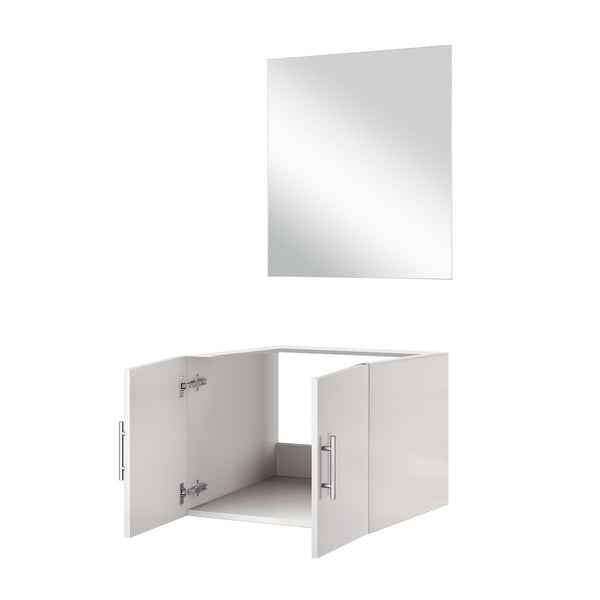 English Elm Glossy White Single Bath Vanity Set With Frameless Mirror - Modern, Space-Saving Design & Storage B2731S00532