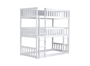 English Elm Twin Triple Rubberwood Bunk Bed with Ladders & Guardrails, Space-Saving Modular Design for Families White W504S00171