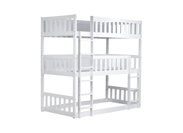 English Elm Twin Triple Rubberwood Bunk Bed with Ladders & Guardrails, Space-Saving Modular Design for Families White W504S00171