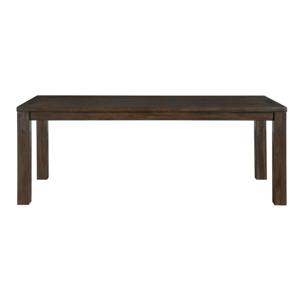 English Elm Dark Brown Acacia Veneer Rectangular Dining Table Seats 8 with Arts and Crafts Detail B011P257326