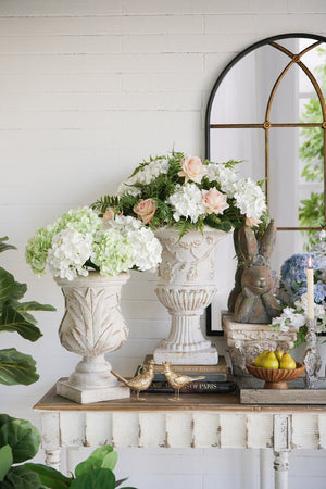 English Elm 14x14x20.3" Classical Magnesium Urn Planter Ornate Carved Relief Antique White Finish W2078P494882