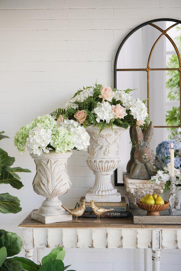 English Elm 14x14x20.3" Classical Magnesium Urn Planter Ornate Carved Relief Antique White Finish W2078P494882