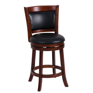 English Elm Comfortable Swivel Counter Height Chair In Dark Cherry Finish - Faux Leather, Solid Wood, Stylish Design B011P238914